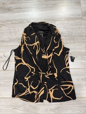 Donna Karan Black & Tan Abstract Twist-Front Sleeveless Blouse M